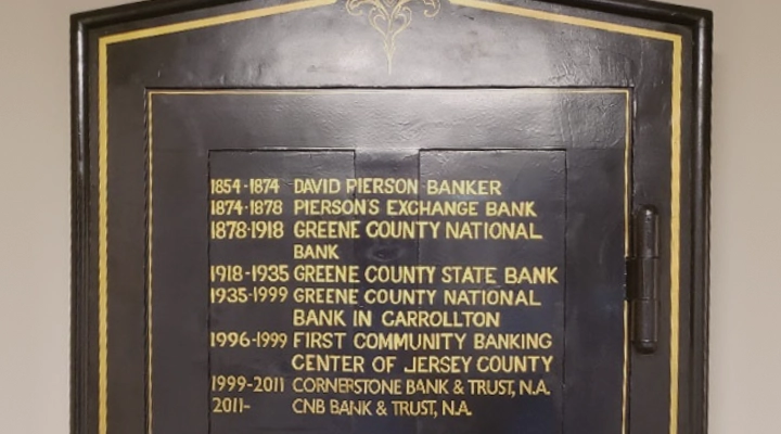 Tablet showing dates for CNB Bank name iterations